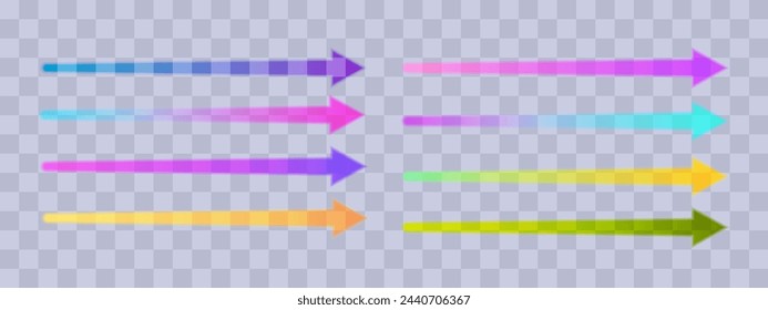 Glowing gradient colorful arrows set on transparent background. Vector illustration