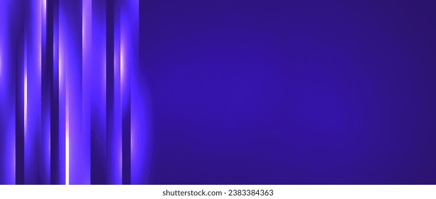 Fondo de líneas de degradado brillante. Papel pintado de rayas de neón morado. El efecto de movimiento abstracto recorre el fondo para banner, afiche, presentación, portada, folleto, volante. Ilustración tecnológica de vector