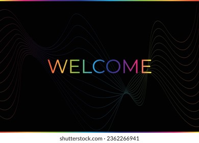 Glowing gradient welcome greeting word on abstract wavy blue background