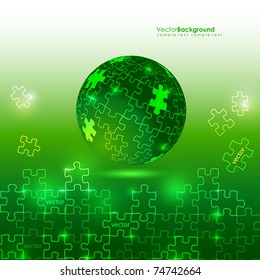 Glowing Green 3d Globe Puzzle Vector Background