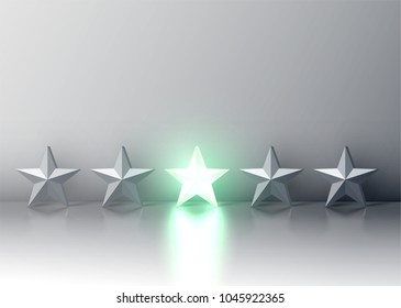 Glowing green 3D star rating, vector illustartion