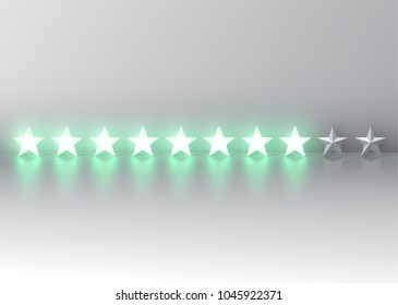 Glowing green 3D star rating, vector illustartion