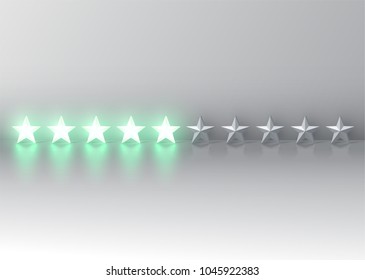 Glowing green 3D star rating, vector illustartion