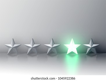 Glowing green 3D star rating, vector illustartion