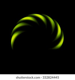 Logo abstracto verde brillante sobre fondo negro. Diseño artístico de vectores