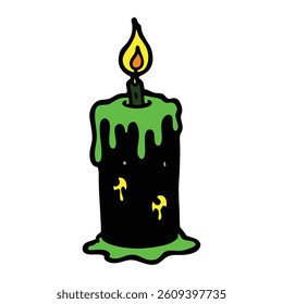 Glowing Green Candle with Dripping Wax and Mystical Spots