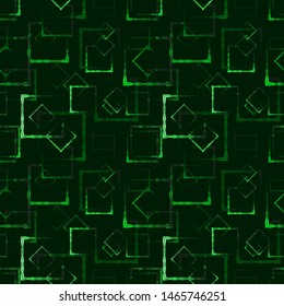 Glowing green carved squares and frames for an abstract background or pattern. Excellent mood of openwork and carved squares and frames in the maze.