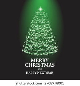 Árbol de Navidad verde brillante con el saludo del Festiva del Vector en fondo oscuro