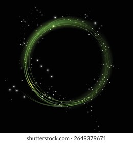 Círculo verde brillante con luz de neón y energía de partículas. Una capa de PNG elegante y vibrante con un aura mística ideal para imágenes transparentes modernas, futuristas y de ciencia ficción