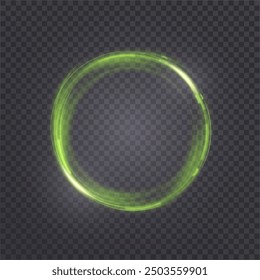 Glowing green circle on transparent background. Glowing ring with bright backlight. Round green frame with bright shine. Luxury element for advertising. Vector