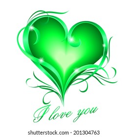 Glowing Green Heart Floral Decoration Love Stock Vector (Royalty Free ...