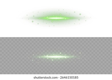 Glowing green horizontal line with beam shine, blur flare and soft light halo. Suitable for digital user interfaces, motion backgrounds, tech transitions, or energy-themed sci-fi compositions with neo