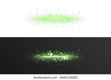 Glowing green horizontal line with beam shine, blur flare and soft light halo. Suitable for digital user interfaces, motion backgrounds, tech transitions, or energy-themed sci-fi compositions with neo