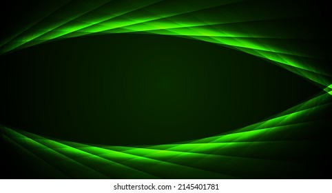 Glowing green laser lines abstract hi-tech background. Vector neon futuristic design