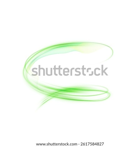 Glowing green light ring with smooth curves and motion blur on white background. Great for eco-tech visuals, digital speed concepts, or dynamic energy effects.