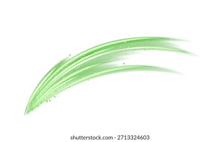 Glowing green light trail sweeps smoothly across the Twilight, creating bright curved streaks with sparkling particles and a transparent swoosh for magical or neon swirl spins dynamic design effects.