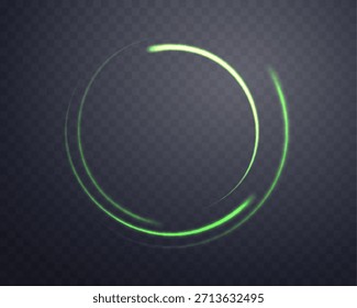 Anel mágico verde brilhante. Anel de halo de energia realista Neon. Efeito de luz abstrata em um fundo transparente escuro. Ilustração vetorial.