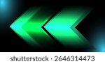 Glowing green neon chevron arrows pointing left on black background, abstract futuristic motion graphic design. vector illustration