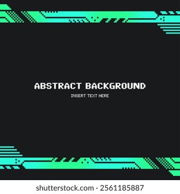 Glowing Green Neon Cyberpunk Style Interface Frame Template with Black Background, Pixel Art Style