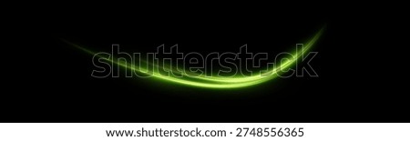 	
Glowing green neon light curve with elegant swirl motion and sparkling particles on dark background. Dynamic energy streak representing power and futuristic technology effect.
