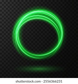Glowing Green Neon Ring: Abstract Light Circle with Movement and Speed Effect for Dynamic Designs