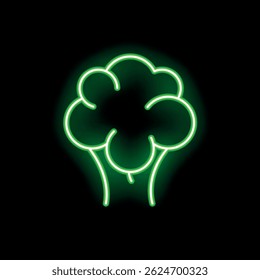 Glowing green neon sign showing a broccoli vegetable on a black background