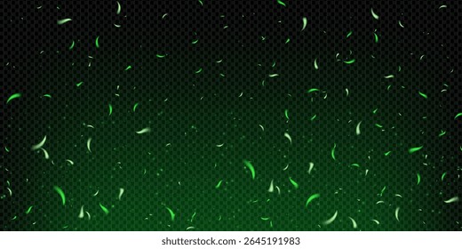 Glowing green sparks and magical fire effect with smoke, fog and toxic poison mist. Abstract dark background with flying particles, neon shine and festive fairylight texture. Vector illustration