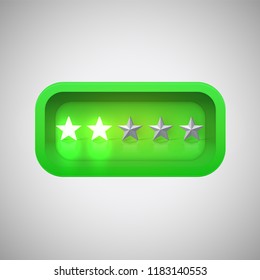Glowing green star rating in a realistic shiny box, vector illustration