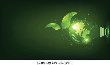 Glowing green vector light bulb, CSR concept outline symbol design.Corporate Social Responsibility, eco-friendly business.