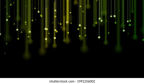 Glowing green yellow neon abstract futuristic hi-tech background. Blurred connection lines dark vector design