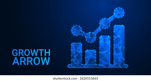 Glowing Growth Arrow Chart: Futuristic Business Success, Financial Progress, and Innovation Concept with Bright Upward Arrow on Digital Background