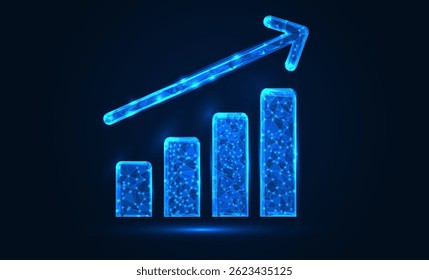Glowing Growth Arrow Chart: Futuristic Business Success, Financial Progress, and Innovation Concept with Bright Upward Arrow on Digital Background