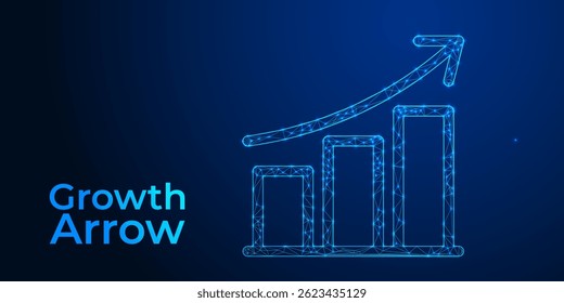 Glowing Growth Arrow Chart: Futuristic Business Success, Financial Progress, and Innovation Concept with Bright Upward Arrow on Digital Background