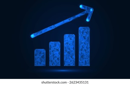 Glowing Growth Arrow Chart: Futuristic Business Success, Financial Progress, and Innovation Concept with Bright Upward Arrow on Digital Background