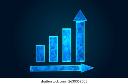 Glowing Growth Arrow Chart: Futuristic Business Success, Financial Progress, and Innovation Concept with Bright Upward Arrow on Digital Background	