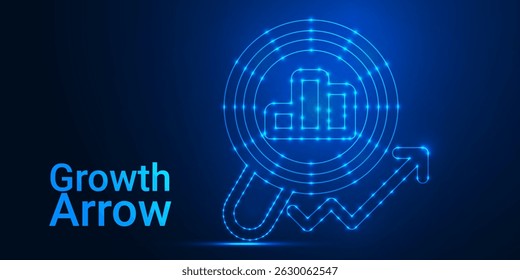 Glowing Growth Arrow Chart: Futuristic Business Success, Financial Progress, and Innovation Concept with Bright Upward Arrow on Digital Background	