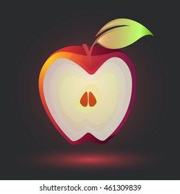 Glowing half apple on a gray background