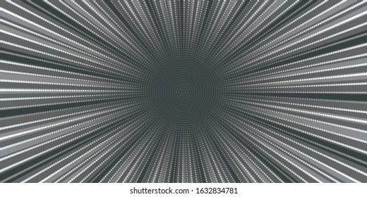 Glowing halftone background with lens flares on black and white