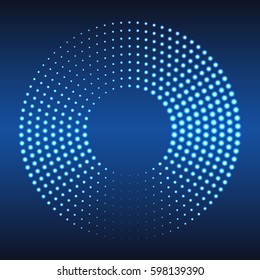 Glowing halftone dots circle. Abstract neon lights background for your design