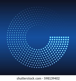 Los puntos de medio tono brillantes circulan. Fondo abstracto de luces de neón para tu diseño