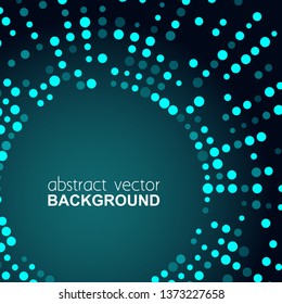 Glowing halftone dots circle shiny blue design for club, party, show invitation. Abstract neon lights background for your design. Vector Illustration