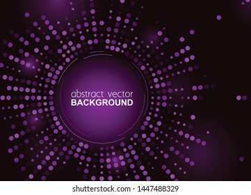 Glowing halftone dots circle shiny purple design for club, party, show invitation. Abstract neon lights background for your design. Vector Illustration
