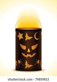 Glowing halloween lantern with scary face and handle