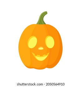 Glowing Halloween Pumpkin. Head with smile Jack lantern. Orange pumpkin. Vector flat illustration.