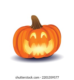 Glowing Halloween Pumpkin isolated on white background. Vector illustration.