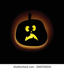 Glowing halloween pumpkins. Scary and funny faces. Cute Pumpkin or ghost. Vector autumn holidays illustration.