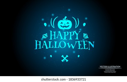 glowing happy halloween on dark blue background of the space with shining stars. halloween background, halloween wallpaper