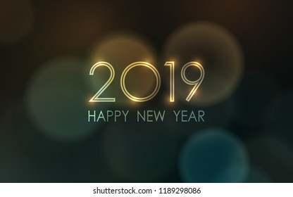 glowing Happy new year 2019 with abstract bokeh and lens flare pattern in vintage color style background