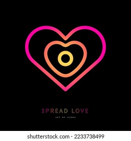 Glowing heart from abstract shapes. Spread love. Simple line art icon. Vector file.