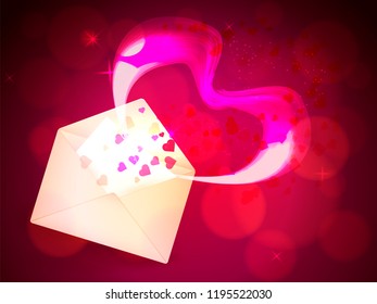 Glowing heart with envelope. Happy Valentine's day. Vector illustration